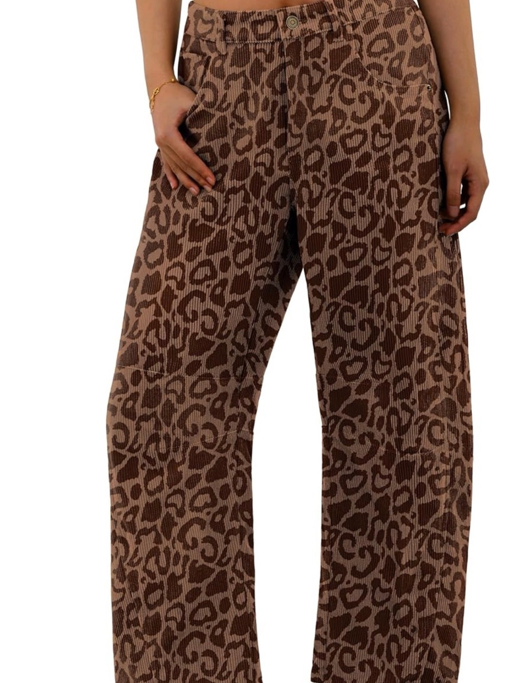Wide Leg Leopard Print Pants - Brown
